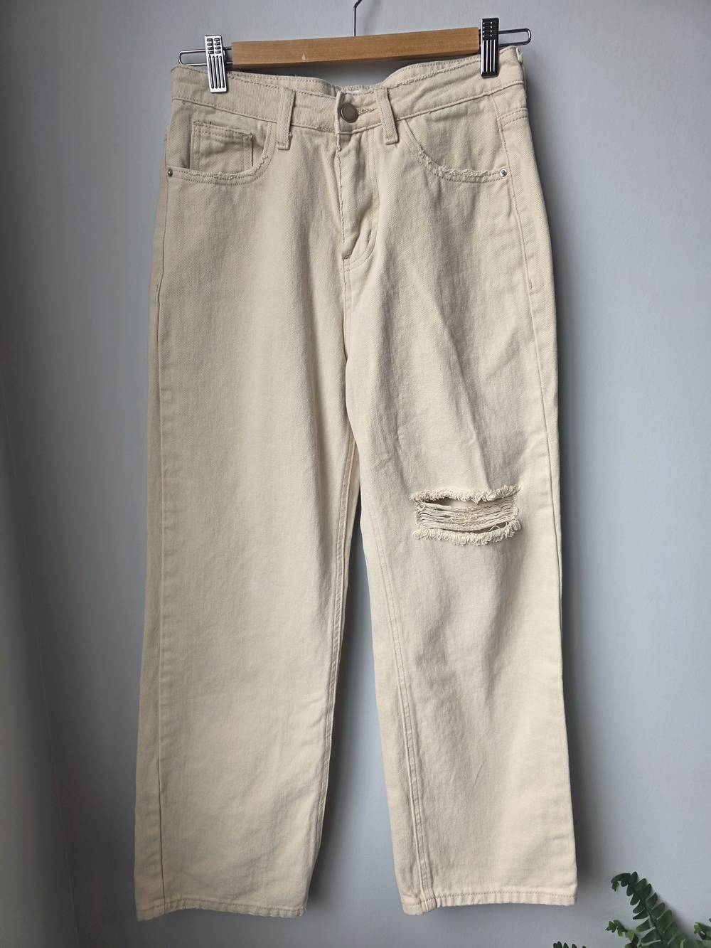 Sage The Label Distressed Khaki / Cream Straight Leg Jeans Size XS